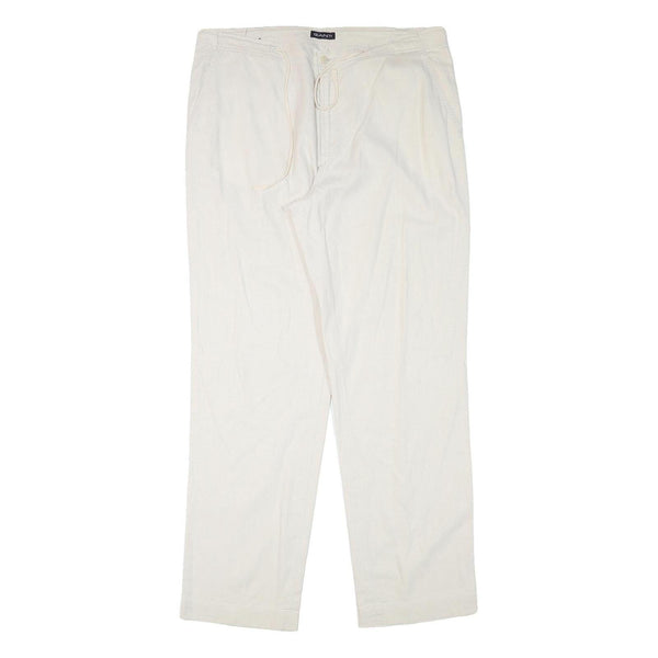 GANT Mens Linen Blend White Regular Fit Straight Leg Trousers W37 L34 Classic