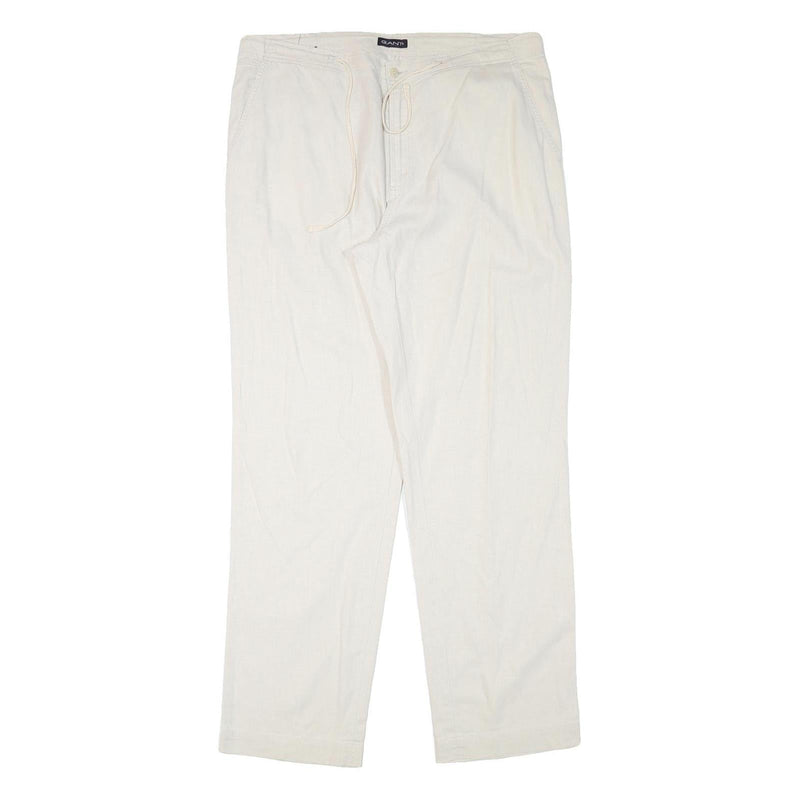 GANT Mens Linen Blend White Regular Fit Straight Leg Trousers W37 L34 Classic