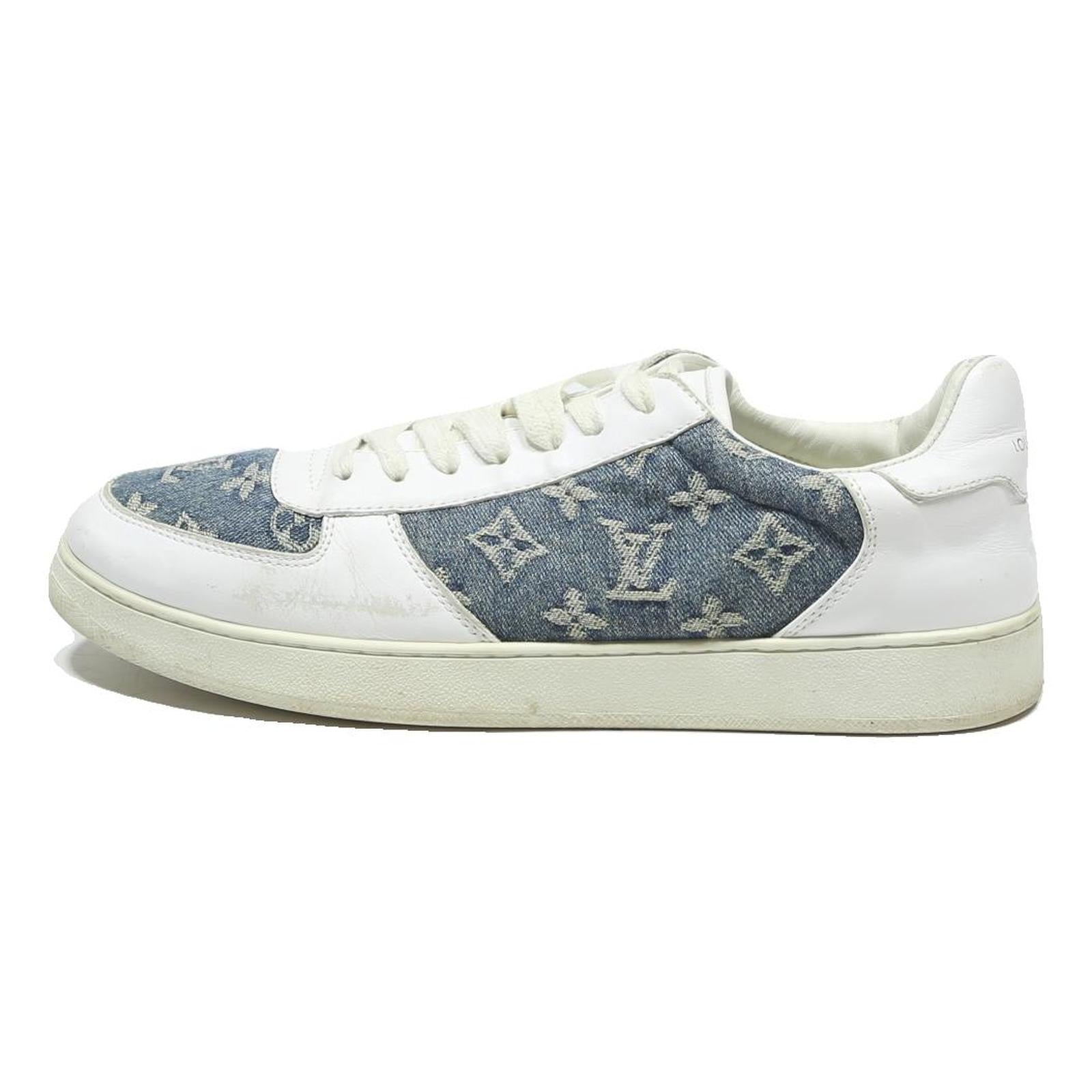 LOUIS VUITTON Womens Denim & White Synthetic Lace-Up Trainers UK 8 Designer