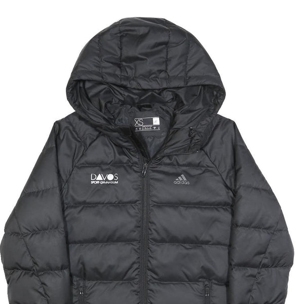 ADIDAS Womens Black Zip Hooded Puffer Jacket XS Polyester Blend Lightweight