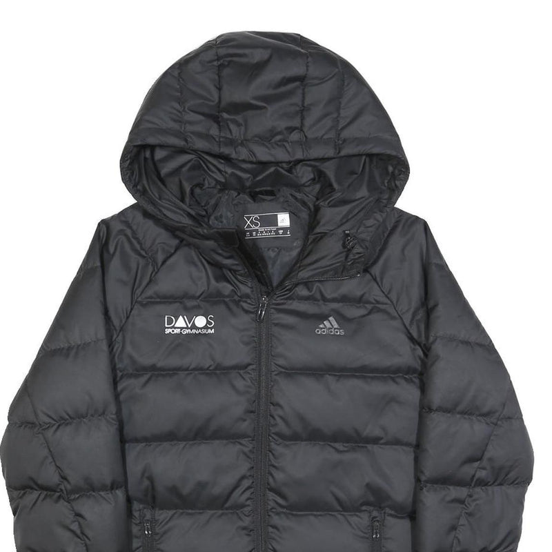 ADIDAS Womens Black Zip Hooded Puffer Jacket XS Polyester Blend Lightweight