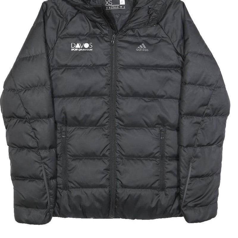 ADIDAS Womens Black Zip Hooded Puffer Jacket XS Polyester Blend Lightweight