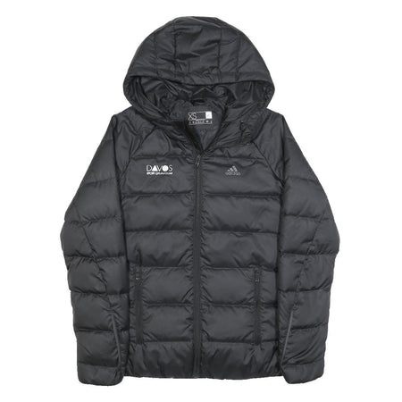 ADIDAS Womens Black Zip Hooded Puffer Jacket XS Polyester Blend Lightweight