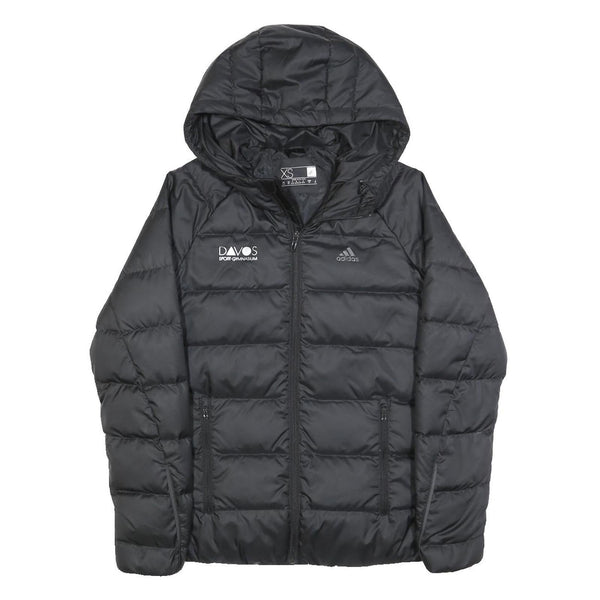 ADIDAS Womens Black Zip Hooded Puffer Jacket XS Polyester Blend Lightweight