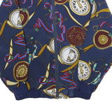 Womens Navy Blue Printed Bomber Jacket L Woven Zip Closure Retro Style