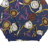 Womens Navy Blue Printed Bomber Jacket L Woven Zip Closure Retro Style