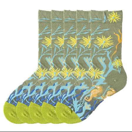 Anyfootwear 5 Pairs Size 5-9 Unisex Long Socks Cartoon Coral Reef Nature Print Design Warm Winter Socks Comfortable Casual Foot Accessories