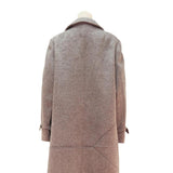 Womens Beige Wool Blend Button Jacket L Plain Mid Length Long Sleeve Classic