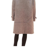 Womens Beige Wool Blend Button Jacket L Plain Mid Length Long Sleeve Classic