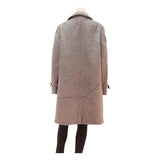 Womens Beige Wool Blend Button Jacket L Plain Mid Length Long Sleeve Classic