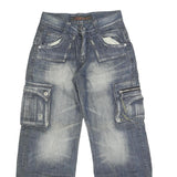 T2X Mens Regular Fit Cargo Jeans Blue Denim Cotton Blend W30 L31 Zip Pockets