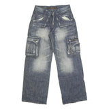 T2X Mens Regular Fit Cargo Jeans Blue Denim Cotton Blend W30 L31 Zip Pockets