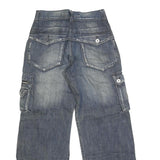 T2X Mens Regular Fit Cargo Jeans Blue Denim Cotton Blend W30 L31 Zip Pockets