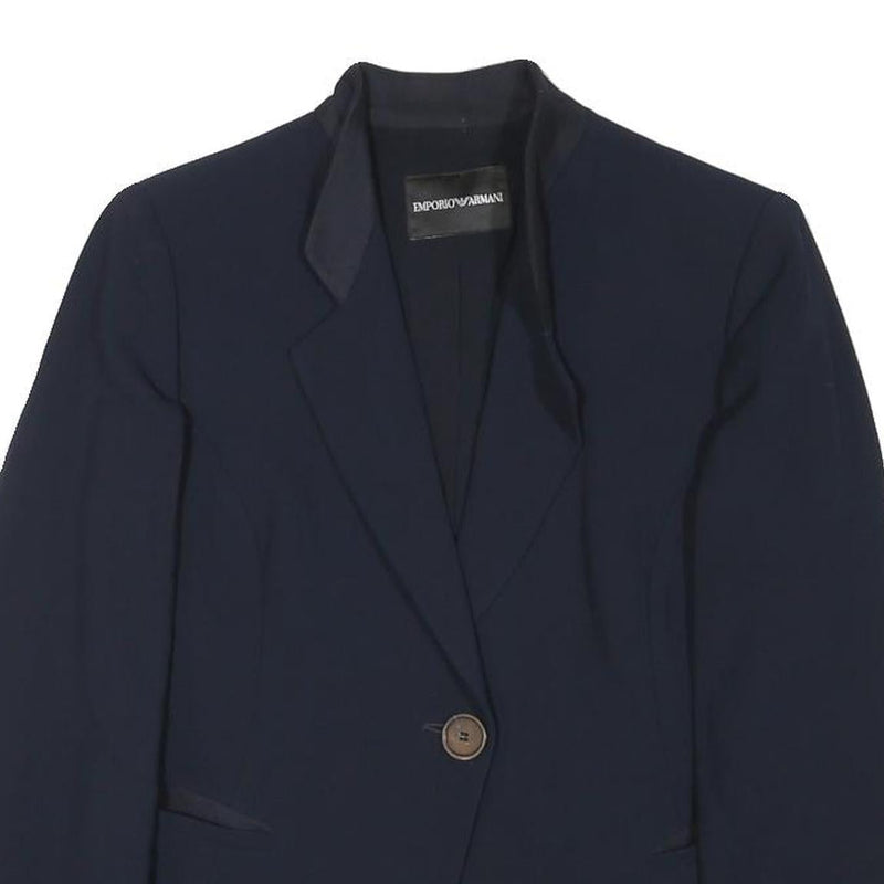 EMPORIO ARMANI Womens Navy Blue Wool Blend Blazer Jacket XS Classic Tailored