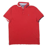 TOMMY HILFIGER Mens Red Short Sleeve Plain M Cotton Blend Polo Shirt Casual