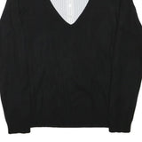 CASTRO Womens Black Plain V-Neck Basic Knit Jumper M Cotton Blend Layered Look