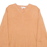 CALVIN KLEIN Mens Orange Plain Cotton Jumper V-Neck Basic Knit L Casual Layering