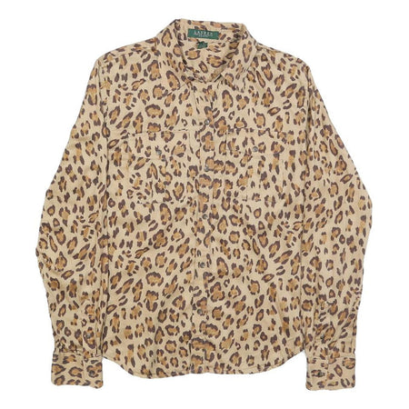 LAUREN RALPH LAUREN Womens Beige & Brown Leopard Print Shirt M Stylish Cotton