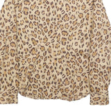 LAUREN RALPH LAUREN Womens Beige & Brown Leopard Print Shirt M Stylish Cotton