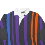 CROFT & BARROW Mens Black & Purple & Orange Striped Long Sleeve Polo Shirt L