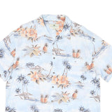 ISLAND SHORES Mens Blue & Peach Floral Silk Shirt L Hawaiian Resort Tropical