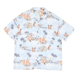 ISLAND SHORES Mens Blue & Peach Floral Silk Shirt L Hawaiian Resort Tropical