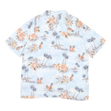 ISLAND SHORES Mens Blue & Peach Floral Silk Shirt L Hawaiian Resort Tropical