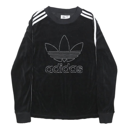 ADIDAS Womens Black Crew Neck Sweatshirt UK 8 Trefoil Logo Striped Sleeves