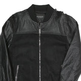GUESS Mens Black Bomber Jacket S Polyester Blend Textured Zip Fastening