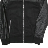 GUESS Mens Black Bomber Jacket S Polyester Blend Textured Zip Fastening