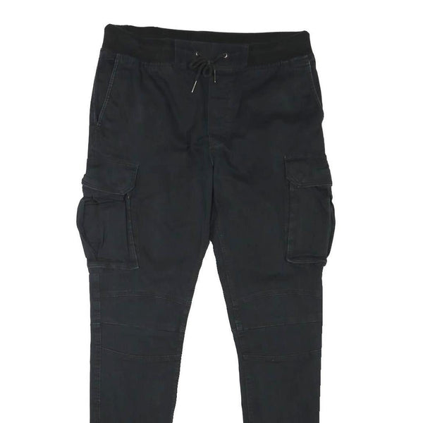 H&M Mens Cotton Blend Black Slim Cargo Trousers W31 L29 Drawstring Waist