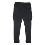 H&M Mens Cotton Blend Black Slim Cargo Trousers W31 L29 Drawstring Waist