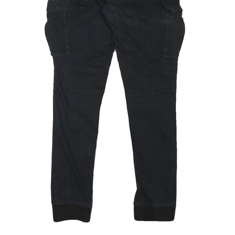 H&M Mens Cotton Blend Black Slim Cargo Trousers W31 L29 Drawstring Waist