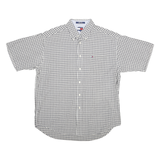 TOMMY HILFIGER Mens Grey & White Check Shirt L Button Down Collar Short Sleeve