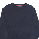 TOMMY HILFIGER Mens Navy Plain Cotton Crew Neck Basic Knit Jumper M Classic