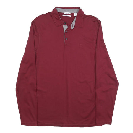 CALVIN KLEIN Mens Maroon Long Sleeve Plain Polo Shirt M Classic Fit