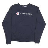 CHAMPION Mens Navy Blue Cotton Blend Crew Neck M Logo Sweatshirt Pullover