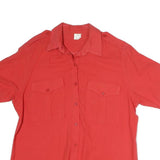Womens Red Cotton Blend Shirt Short Sleeve Collar M Button Pocket Casual