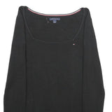 TOMMY HILFIGER Womens Black Plain Jumper Square Neck Basic Knit M Casual Cotton
