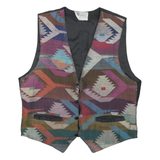Mens Multicolour Geometric Button Jacket M Cotton Woven Vest Waistcoat
