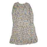 PIECES Womens Blue & Beige Floral Day Cotton Blend Dress M Midi Long Sleeve