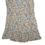 PIECES Womens Blue & Beige Floral Day Cotton Blend Dress M Midi Long Sleeve