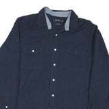 NAUTICA Mens Navy Blue Shirt L Cotton Blend Long Sleeve Button Up Casual