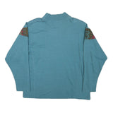 JUST U Womens Blue Cotton Blend Crew Neck L Embroidered Zip Sweatshirt