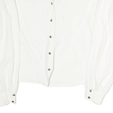 N+L Womens White Blouse Long Sleeve Collared Plain UK 12 Elegant Buttoned