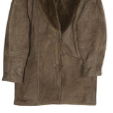 Womens Brown Faux Fur Collar Button Jacket M Polyester Blend Coat Outerwear