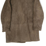 Womens Brown Faux Fur Collar Button Jacket M Polyester Blend Coat Outerwear