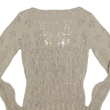 URBAN OUTFITTERS Womens Beige Patterned Jumper Scoop Neck Chunky Knit S Stylish