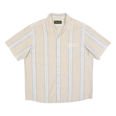 WRANGLER Mens Beige & Blue Striped Cotton Shirt XL Casual Summer Button Up