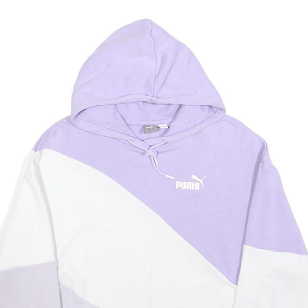 PUMA Womens Purple & White Colourblock Pullover Hoodie XS Casual Cotton Blend